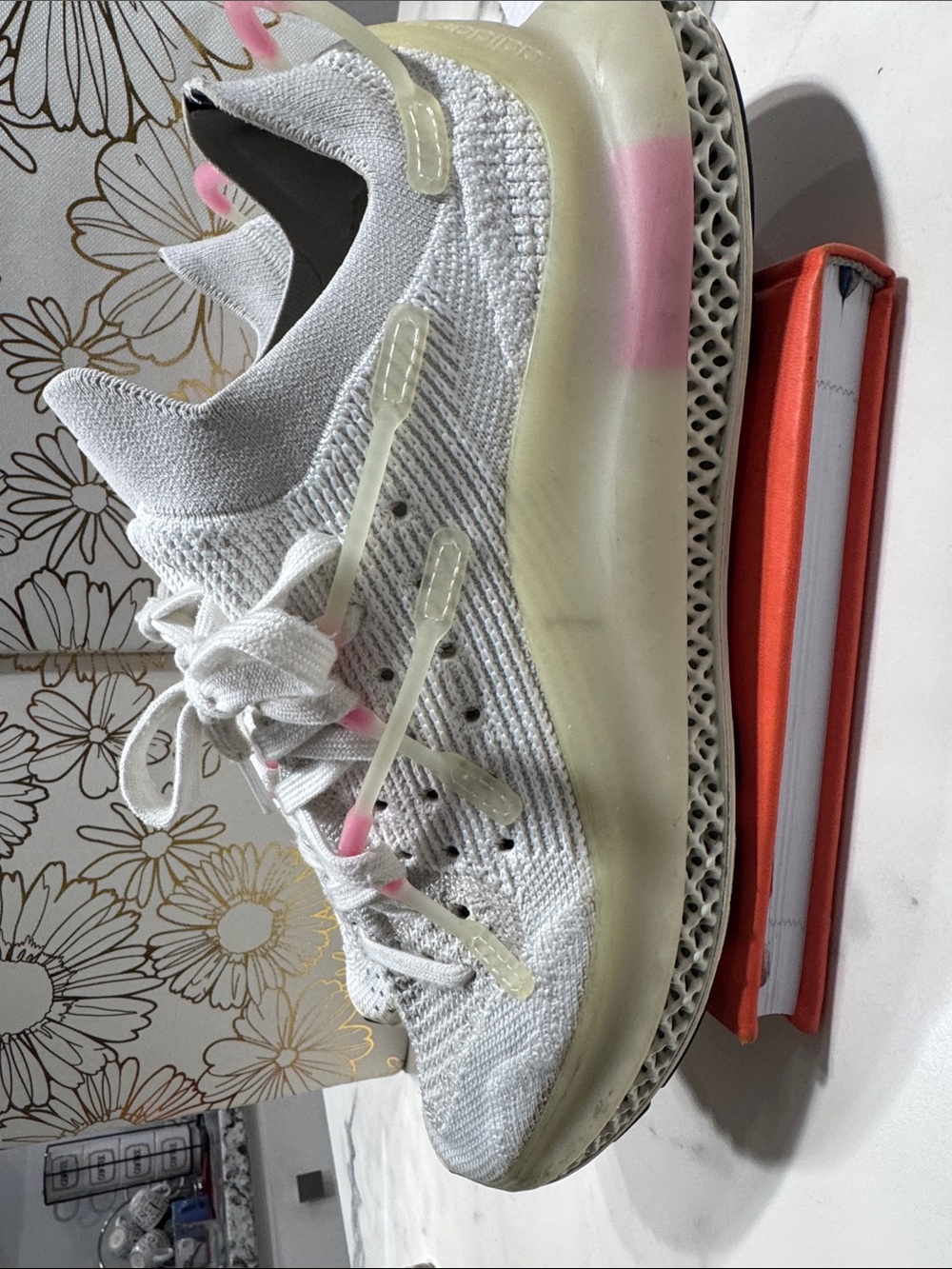 Adidas 4 D Fusion Claud White Knit Athletic Sneaker with Pink Accents H 04508